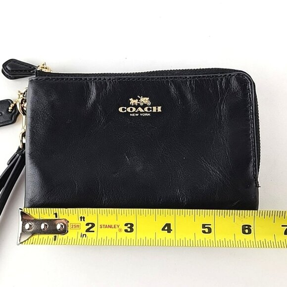 COACH Black Leather Wristlet Wallet Dual Zip Compartment Gold Tone Hardware - Picture 15 of 16